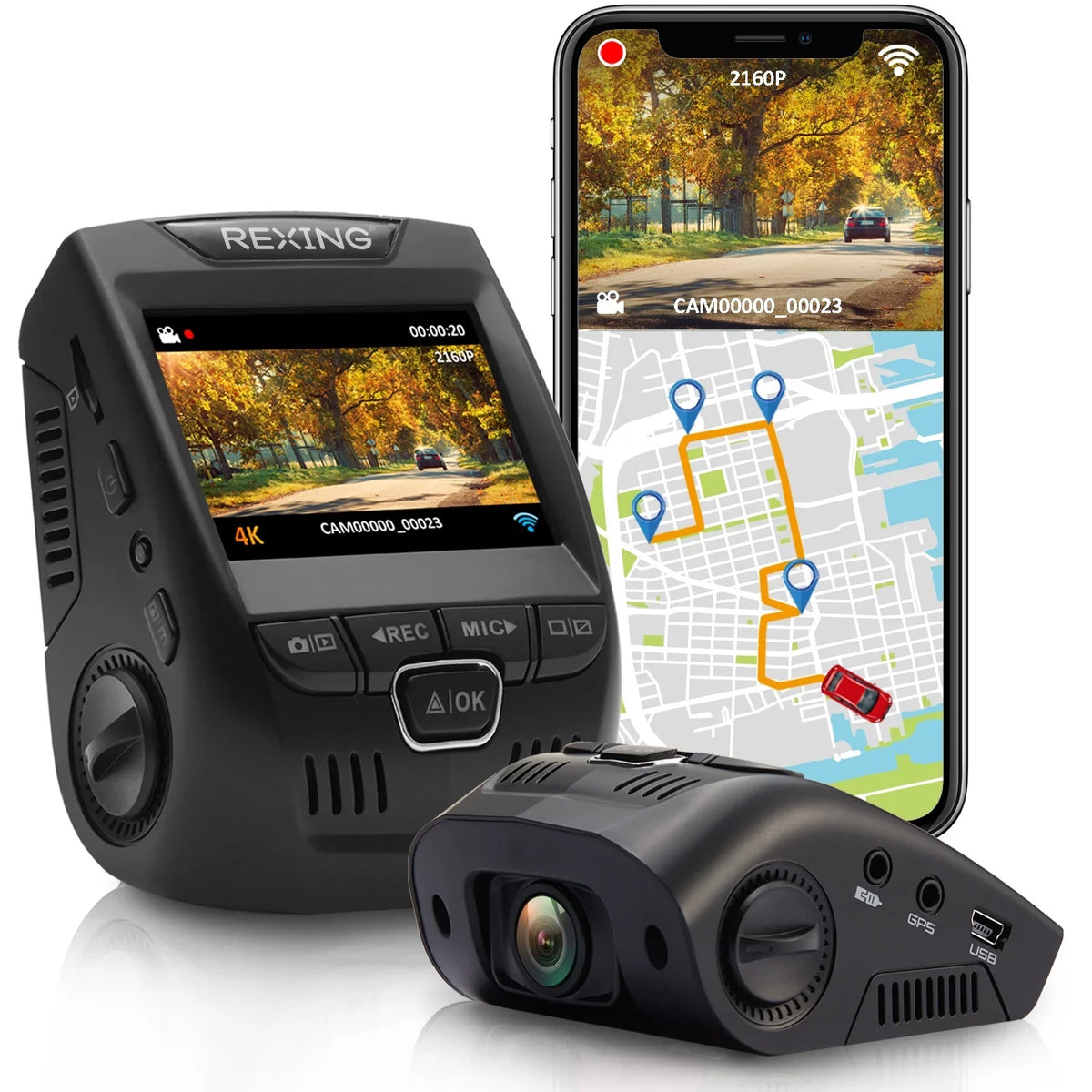 Rexing GPS w/Wi-Fi and Ultra HD Car Cam Dash V1GW-4K