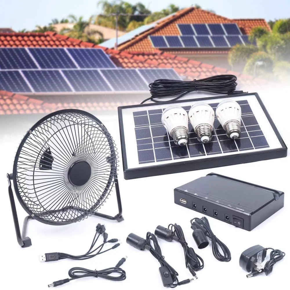 Fan, Bulbs MONIPA 8 12V Ventilation Office Solar Traveling Powered Panel+Fan+3x1W inch Adapter Outdoor Camping Home for Powered Solar Fishing Caravan Portable with