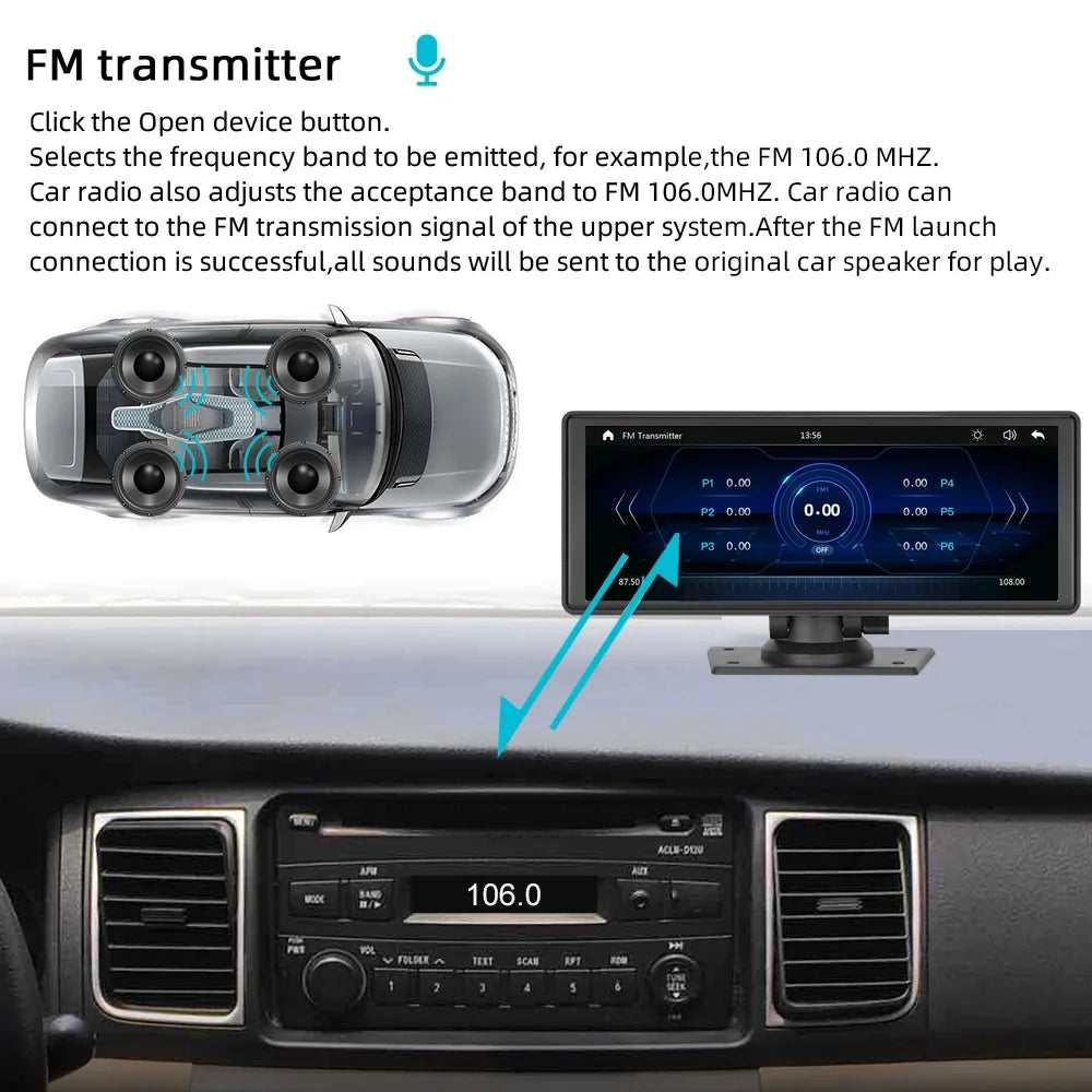 Bluetooth Inch Carplay&Android Auto with Camera TF Car Screen with Unit Stereo Wireless 9.3 Stereo,Newest Portable FM Player Transmitter,AUX, Touch Bluetooth/FM Navigation Car Synchronization/Rear