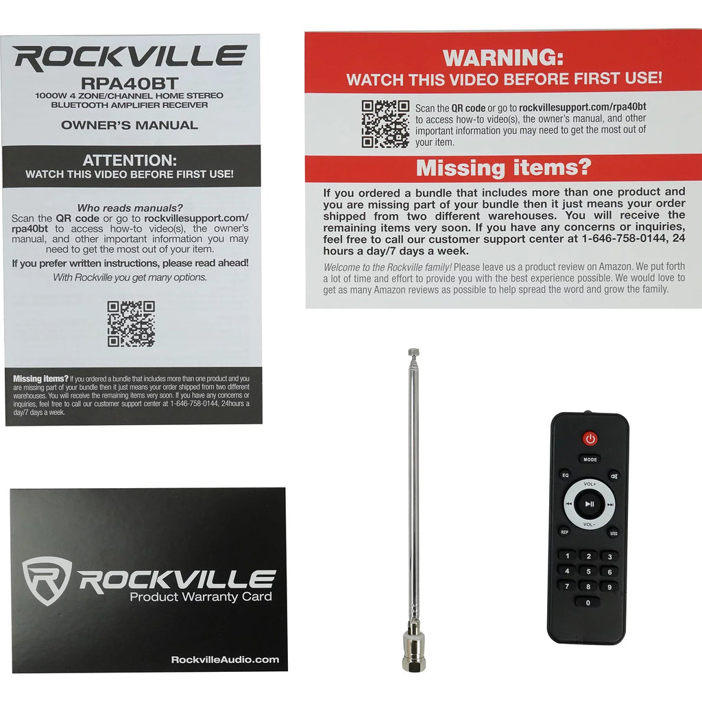 Kit Rockville Wall RPA40BT Speakers 4-Room White Audio Home Cube Receiver+(8)