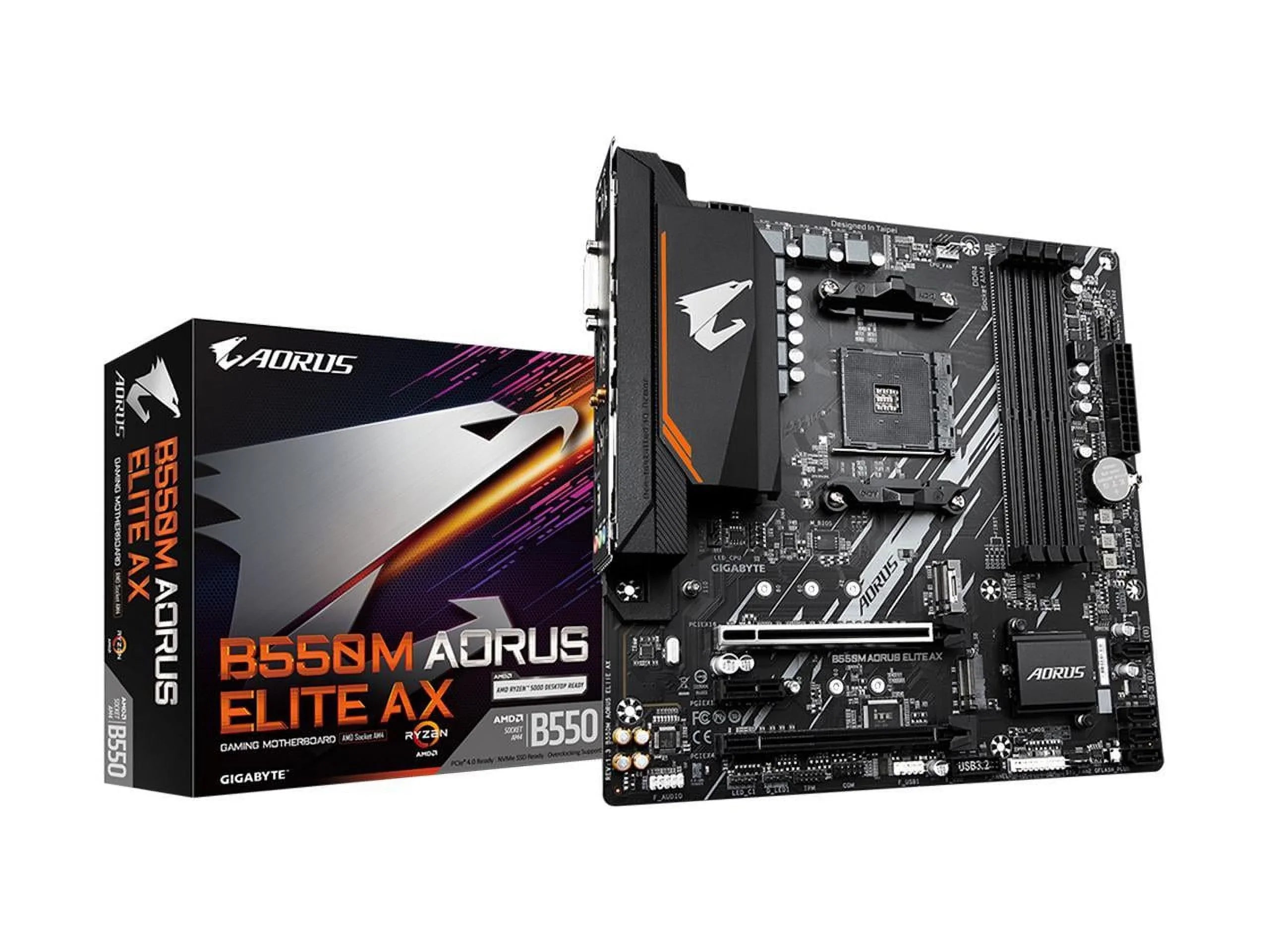 with GIGABYTE 1, Motherboard SATA PCIe Single 3.2 LAN, Micro-ATX M.2, 6Gb/s, ELITE AM4 AX USB GbE AMD (rev B550 Gen AORUS B550M 4.0 Realtek 1.3)