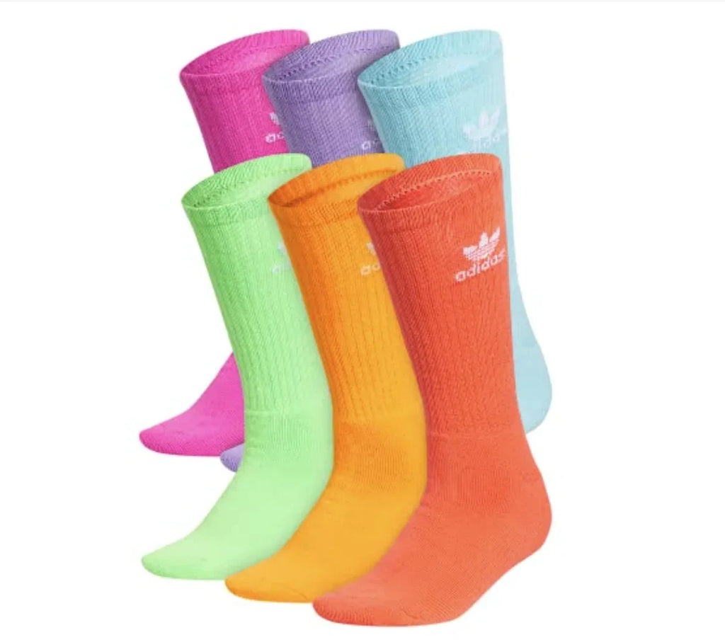 Trefoil Originals Large Multi-colored, 6 Youth Adidas Socks, Pack, Crew