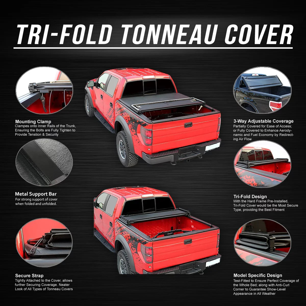 For TTC-TRISOFT-045 Nissan Trunk Tonneau Soft Frontier -Fold Cover Bed 5' Top 2021 Adjustable to 2005 DNA Tri Motoring Fleetside