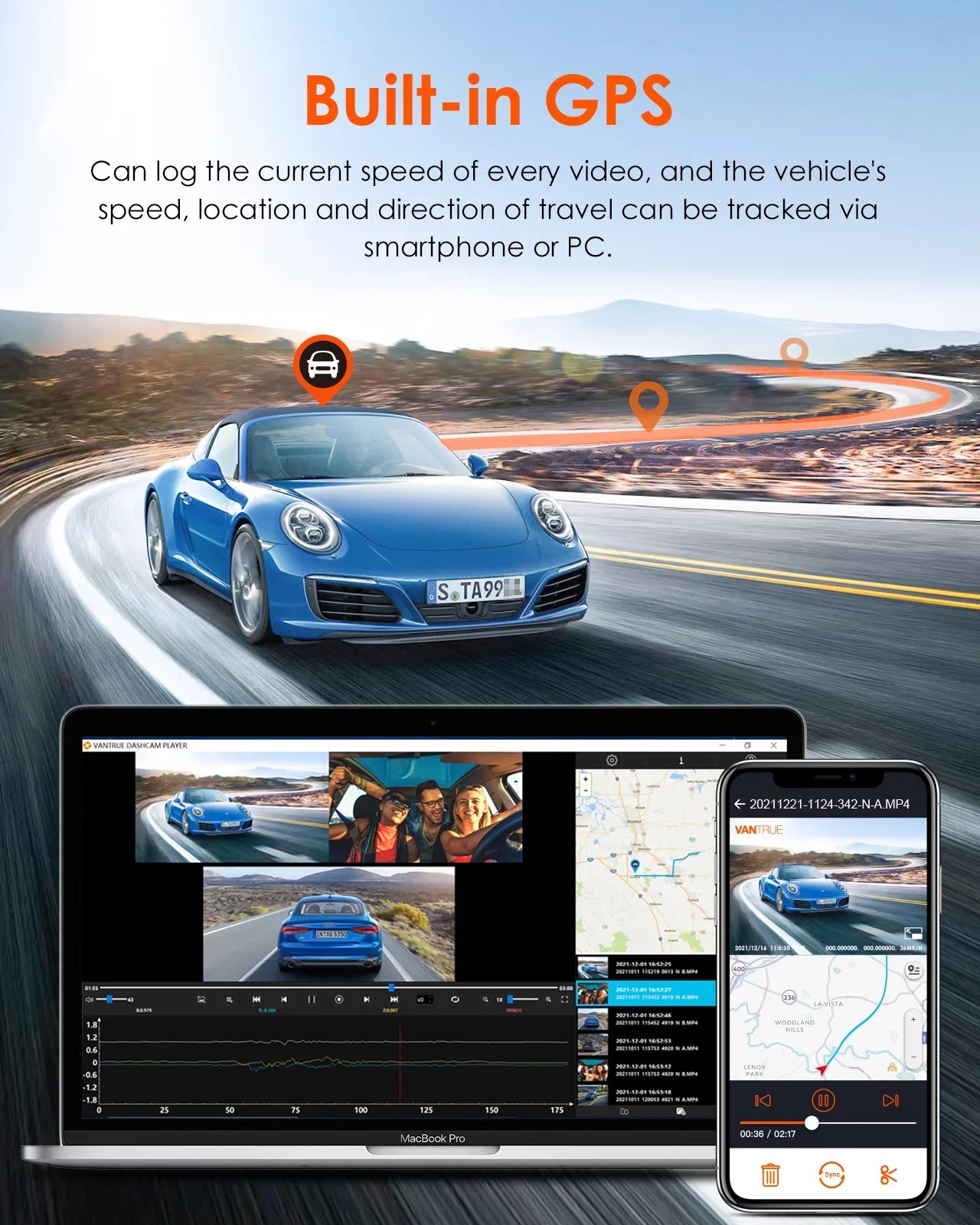 Supercapacitor Monitor, 30FPS 360° Wide S2 WiFi Dash 3 Vantrue Angle, +1080P 3 Screen IPS in, Parking built Car Camera with GPS Channel inch Touchable 2K Front+1080P Nearly Rear Cam, Interior 24h