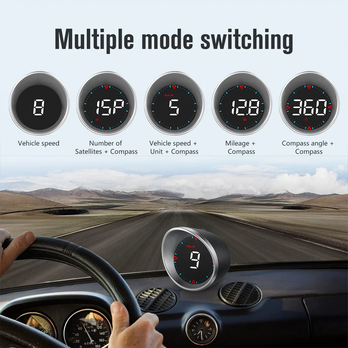 Digital Display Fatigue Overspeed Compass Head-up and Speedometer Driving Display Mileage, Arealer Angle, Driving CarCar