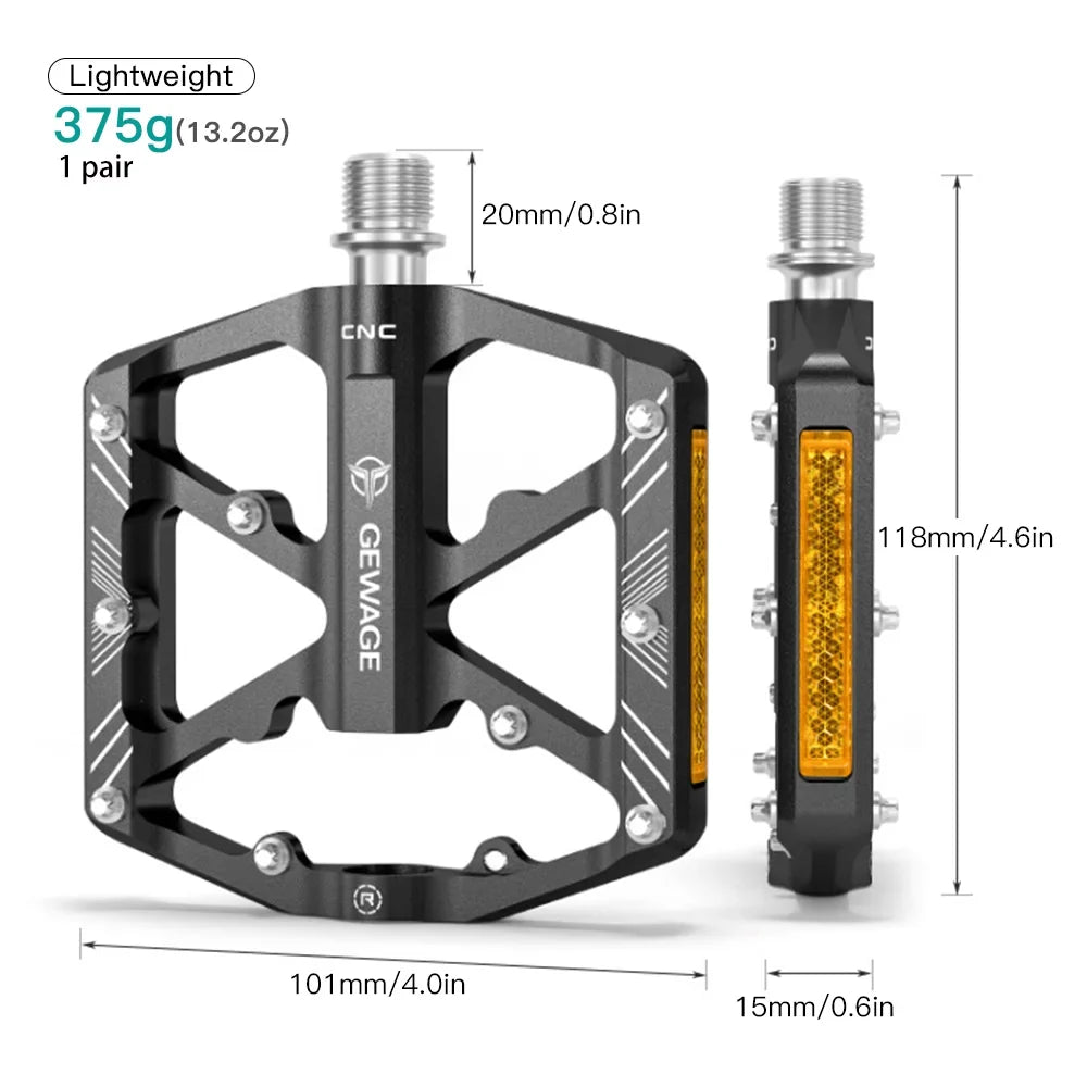 Bike Pedals Pedals with Pedals Bike Aluminum Pedals Mountain Platform Reflectors Cycling Alloy GEWAGE