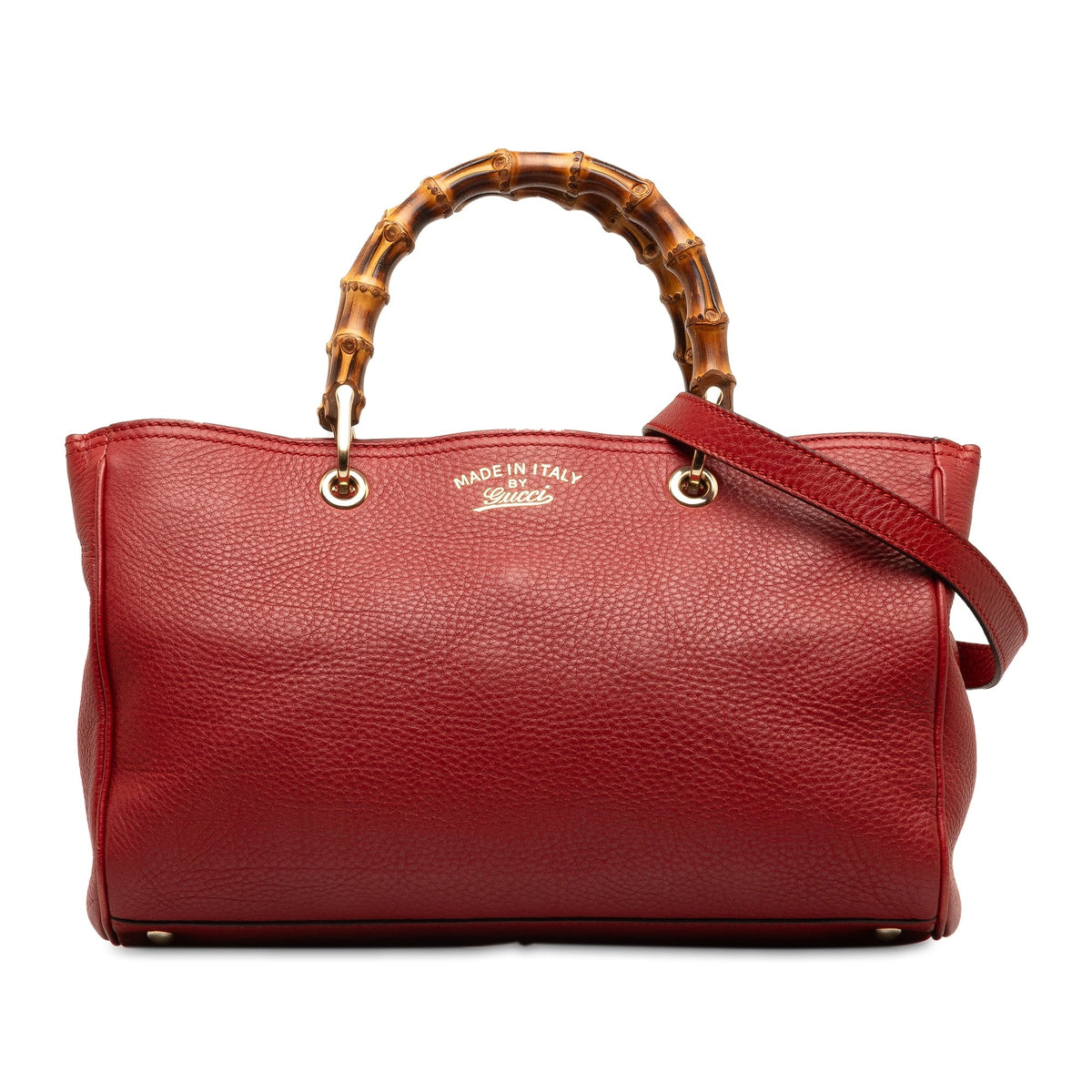 Leather Gucci Calf Authenticated Satchel Shopper Pre-Owned (Good) Unisex Red Medium Bamboo