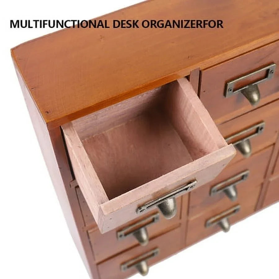 Drawer Desk Organizer Apothecary Wood Drawers Retro Storage Cabinet 16 Box