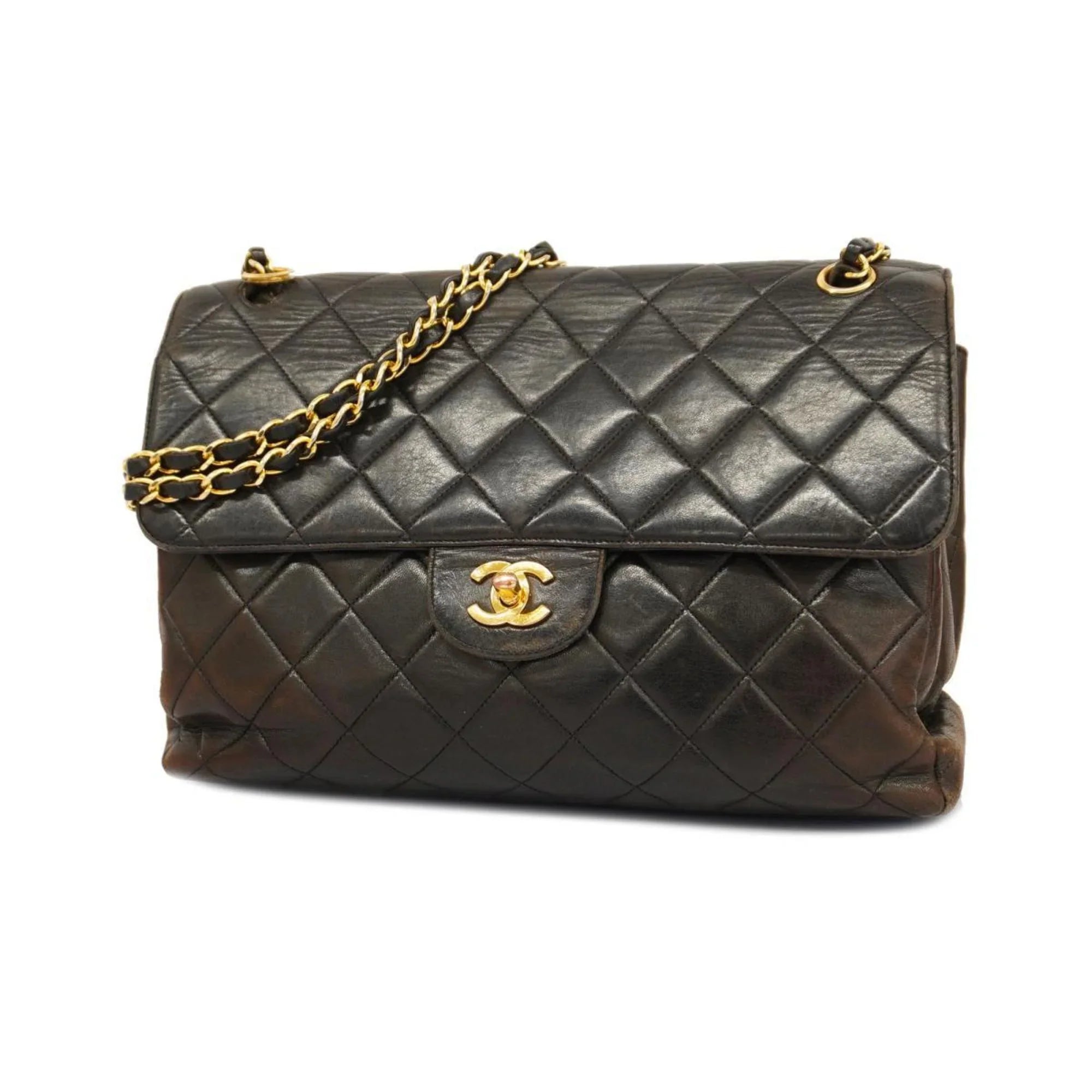 Pre-Owned Double W Bag Black Matelasse Lambskin Face Shoulder (Good) Chanel Women's Chain