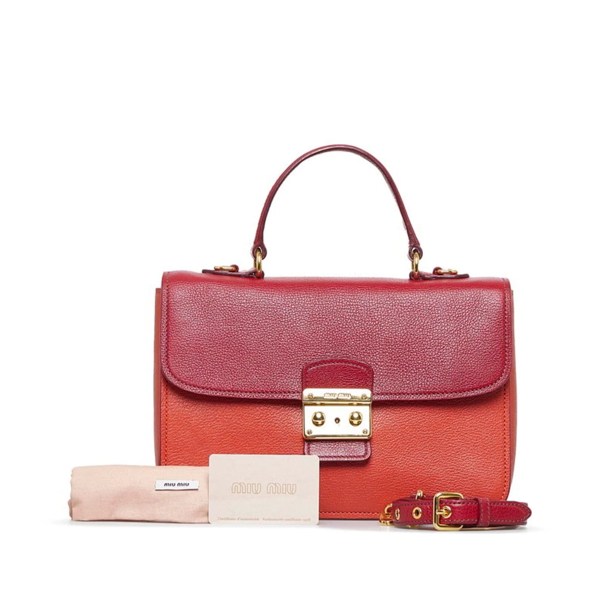 Miu MIUMIU Shoulder Madras (Good) RN0726 Ladies Miu Pre-Owned Bag Bicolor Handbag Leather Red Miu Orange