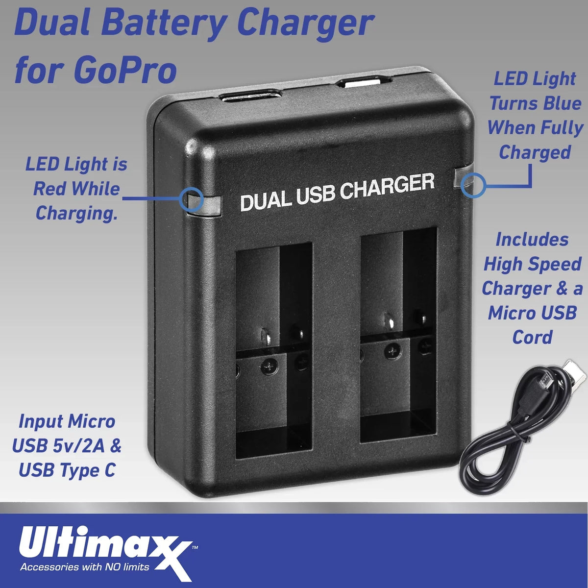 10) Much Charger, Dual (Hero Action Case HERO10 Replacement USB Black Water-Resistant Camera & Bundle Batteries, Essential - 2x Includes: More GoPro Ultimaxx