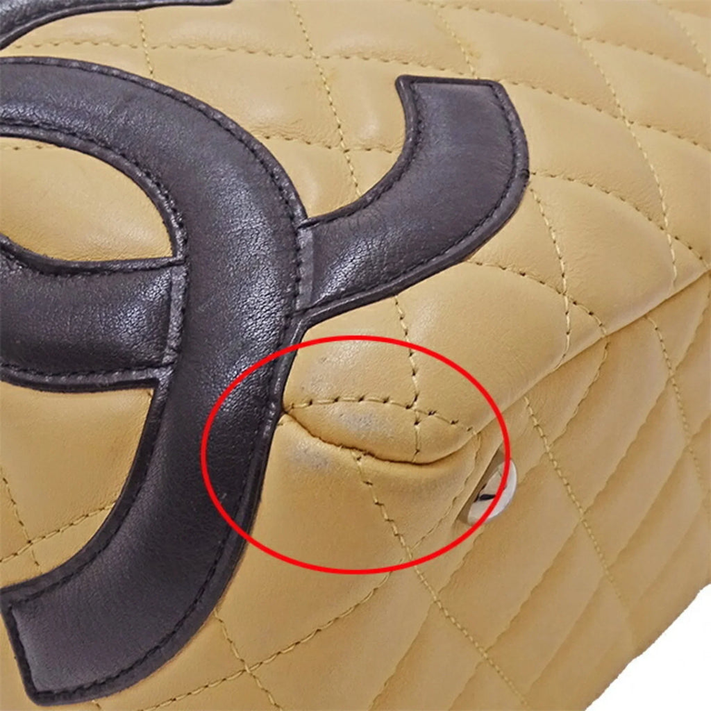(Fair) Handbag CHANEL Bag Cambon Black Pre-Owned Beige Women's Lambskin