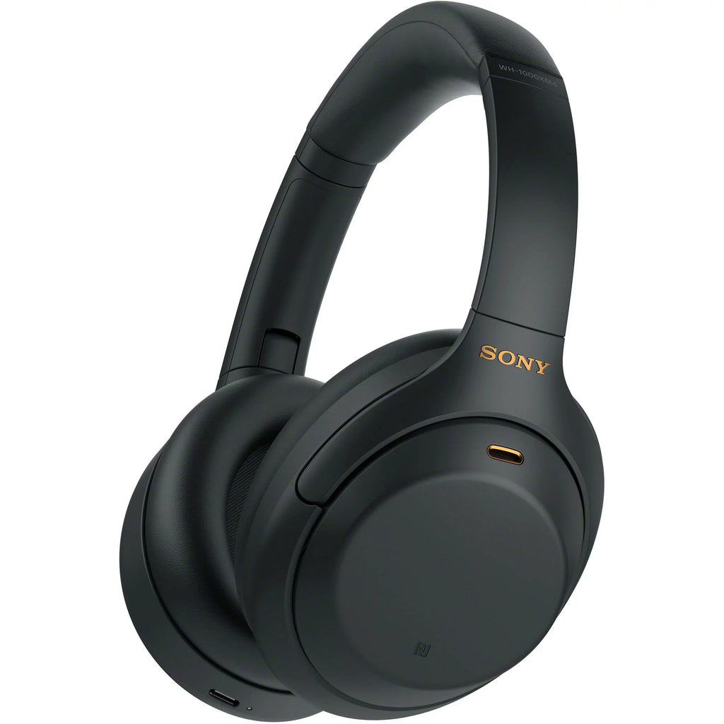Connection WH-1000XM4 Type-C for Compact Cable, USB Wireless - Headphones Carry Plug Cloth Cable, Sony In-Flight Over-Ear Includes: Case & Microfiber Use, Noise-Canceling Adapter (Black) Cleaning