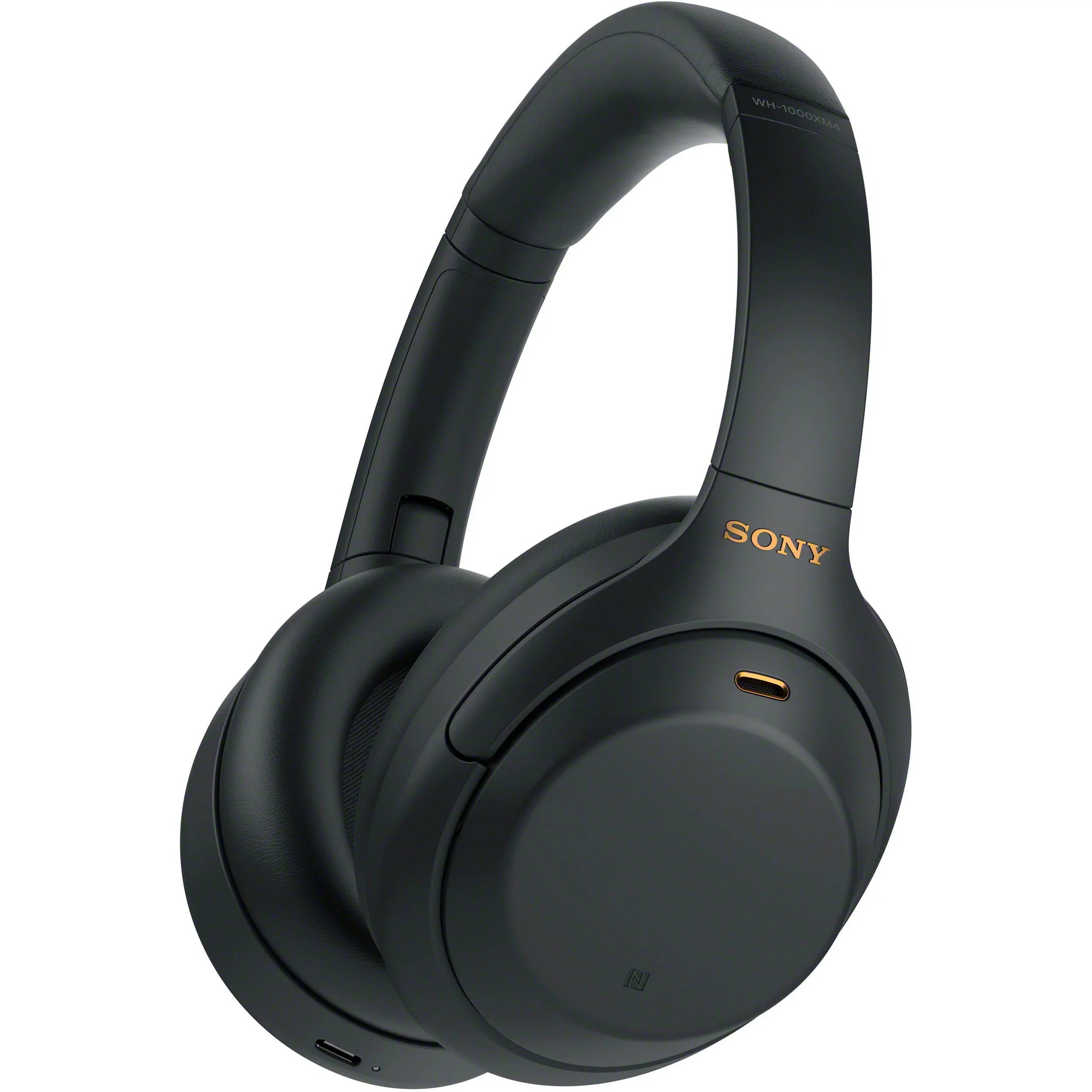 Connection WH-1000XM4 Type-C for Compact Cable, USB Wireless - Headphones Carry Plug Cloth Cable, Sony In-Flight Over-Ear Includes: Case & Microfiber Use, Noise-Canceling Adapter (Black) Cleaning