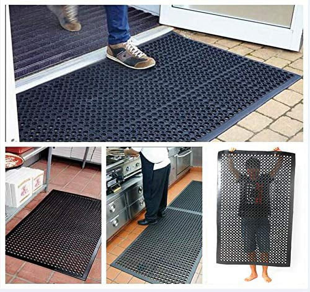 Bar Anti-Fatigue Rubber Kitchen 60*90cm Industrial Heavy Large Mat Drainage Non-Slip Black Non-Slip Mat Multi-Functional Duty Hexagonal