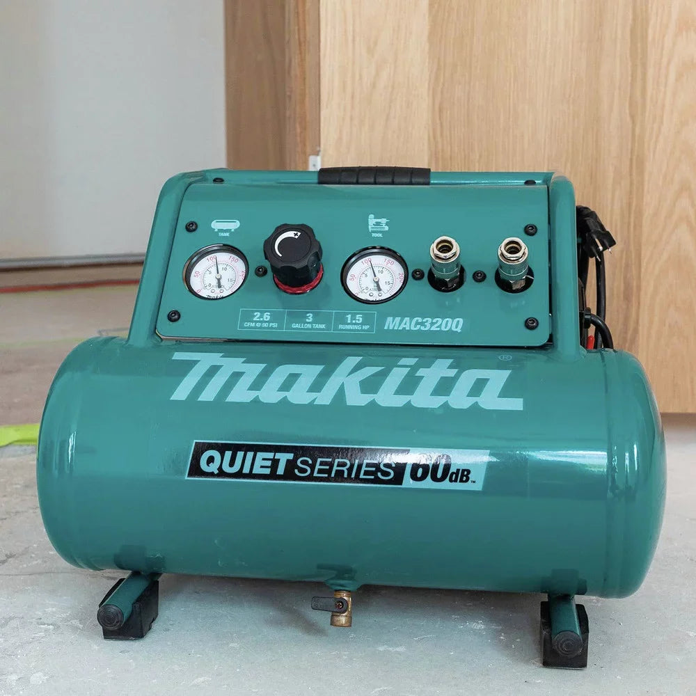Compressor Series HP 1-1/2 Quiet MAC320Q Air 3 Gallon Oil-Free Carry Makita Hand
