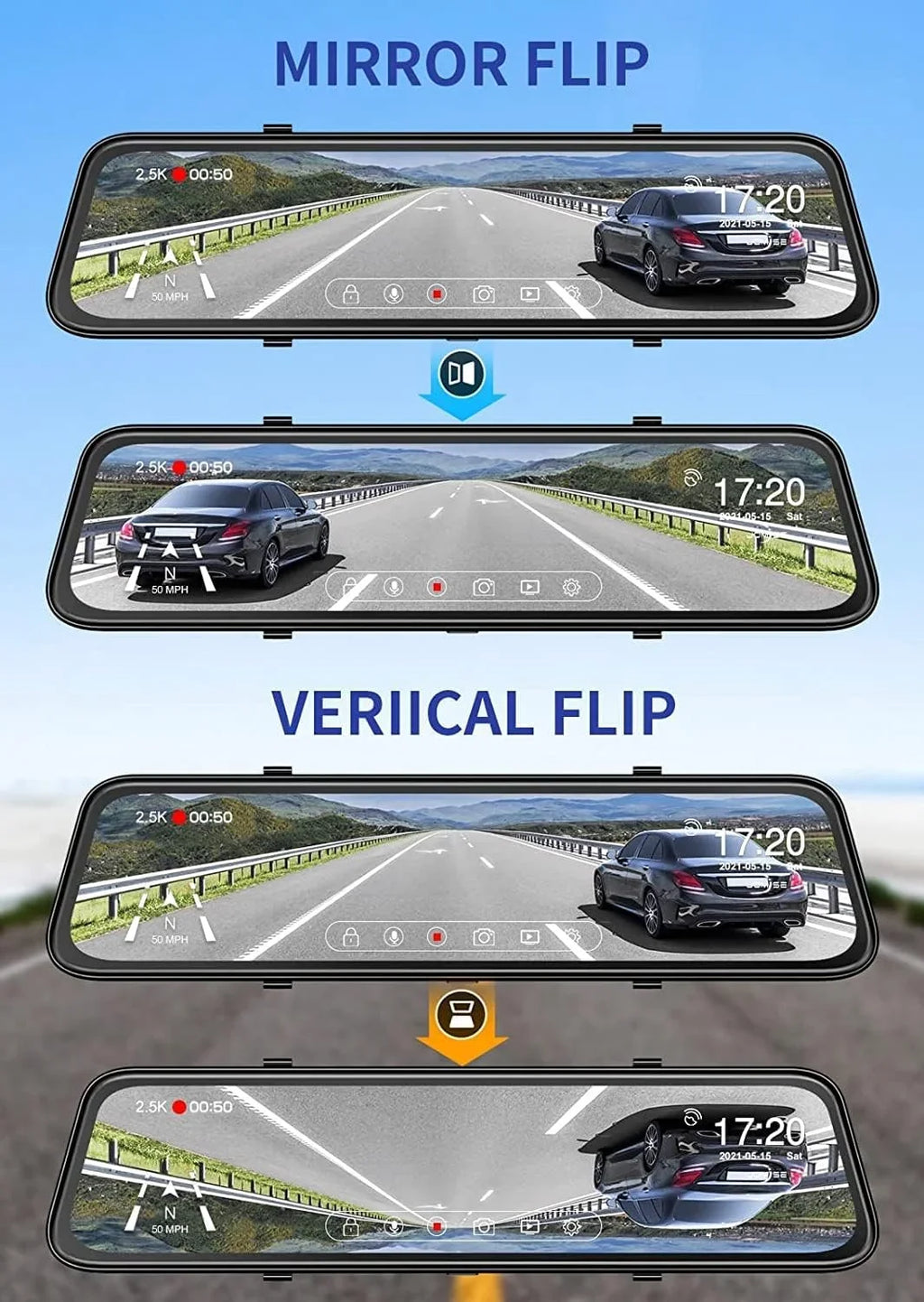 Front Camera 64GB and JOMISE 2160P View K17 Cam 12" Rear Mirror Card HD Assistante GPS Parking Vision Night Ultra 4K Dash Rear