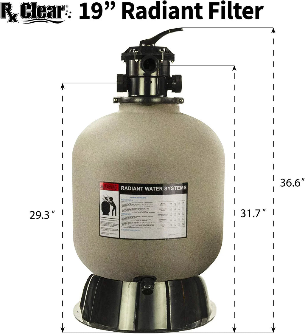 Force with Above-Ground Clear Pump Rx 1 Extreme Sand 19" Pool HP Radiant Filter