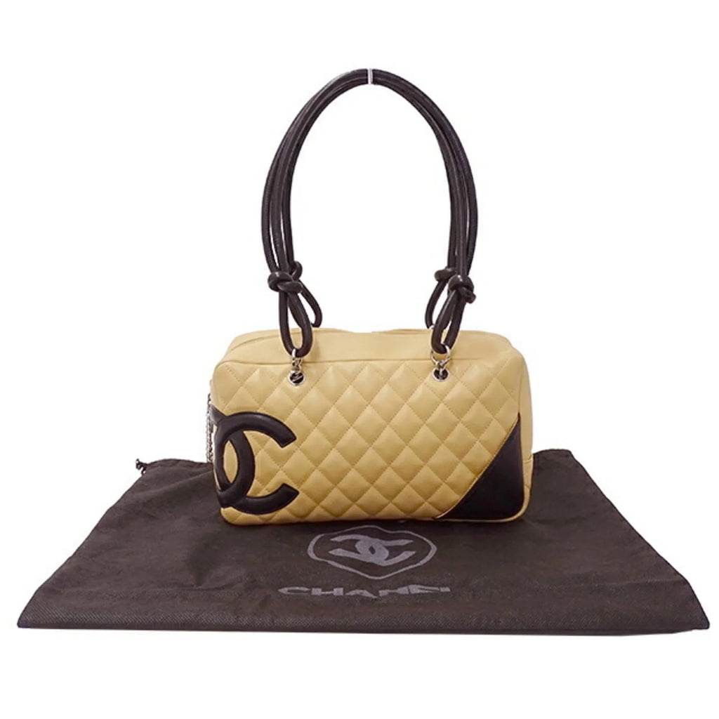 (Fair) Handbag CHANEL Bag Cambon Black Pre-Owned Beige Women's Lambskin