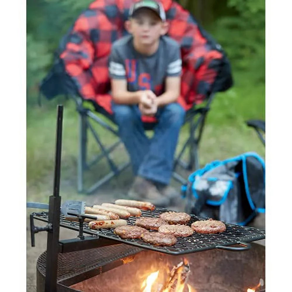 Open Swivel Over Campfire Adjustable Carry Guide Height Gear Grill or Fire w/Canvas Bag Pit, Fire