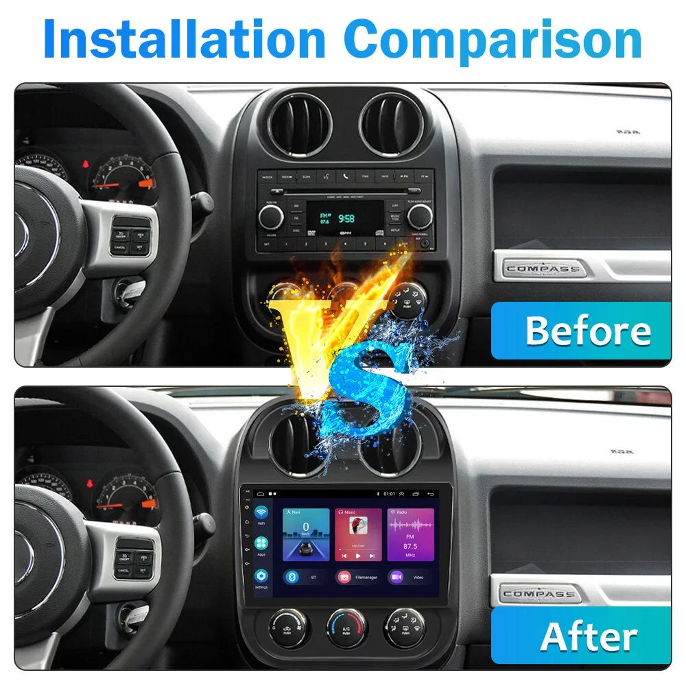 Android 2010-2016 JEEP Stereo Auto for Hifi Bluetooth Carplay 2+64G GPS Camera Car 10'' Backup Touchscreen 13 COMPASS Radio FM Podofo Link USB,AHD Android Wireless Vehicles Mirror WIFI
