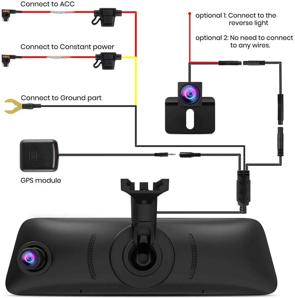 Recorder Dash Dual Smart HD Full Rear Screen Camera Touch View Cam Driving 9.35inch Mirror Backup Auto-Vox Reverse