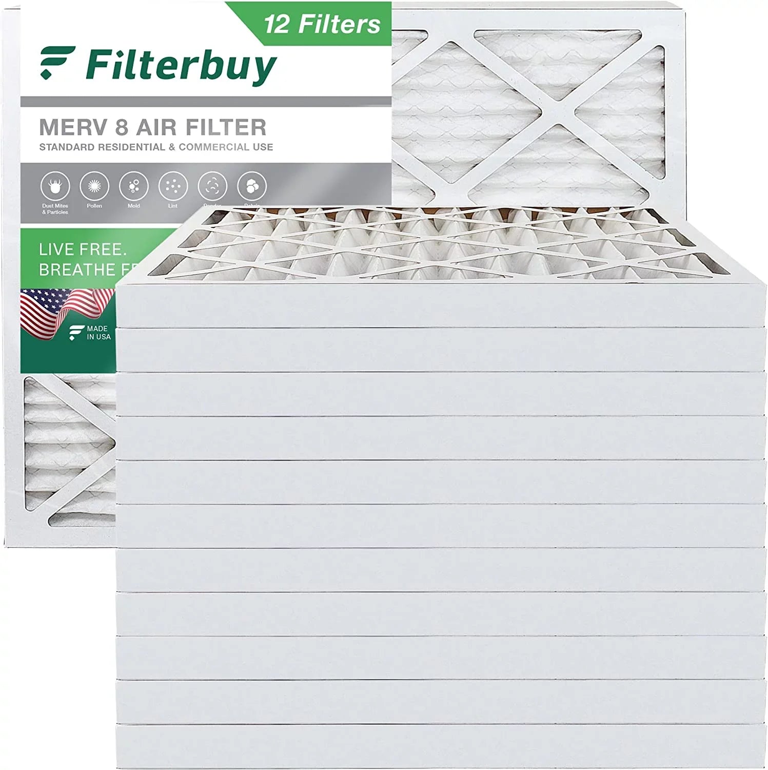 Filterbuy 8 (12-Pack) Air Filters Pleated AC 25x32x2 HVAC Furnace MERV