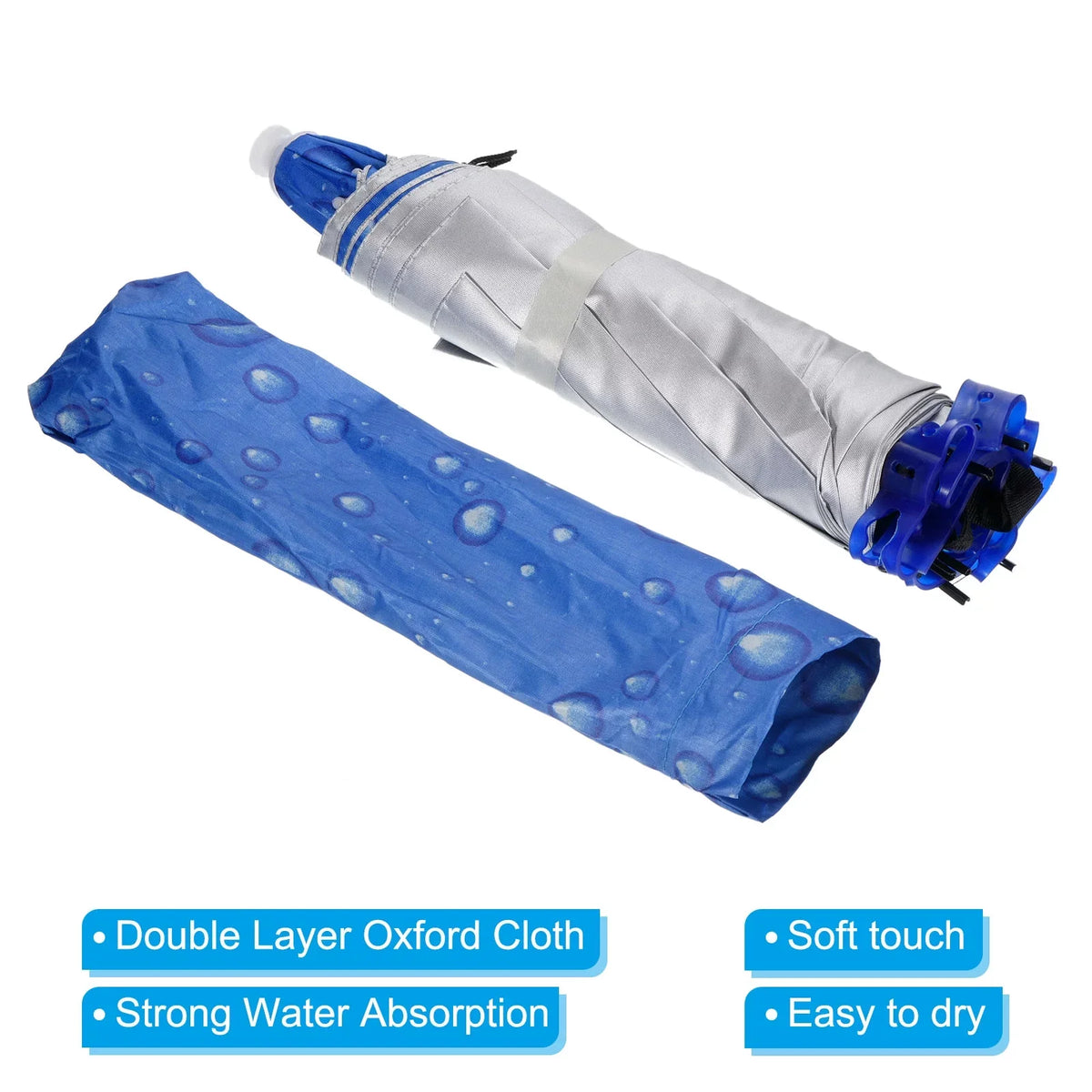 Head Double Blue Cap Layer Umbrella OD Uxcell 37.4" Rain Strip, with Sun Folding Oxford Hat, Fabric