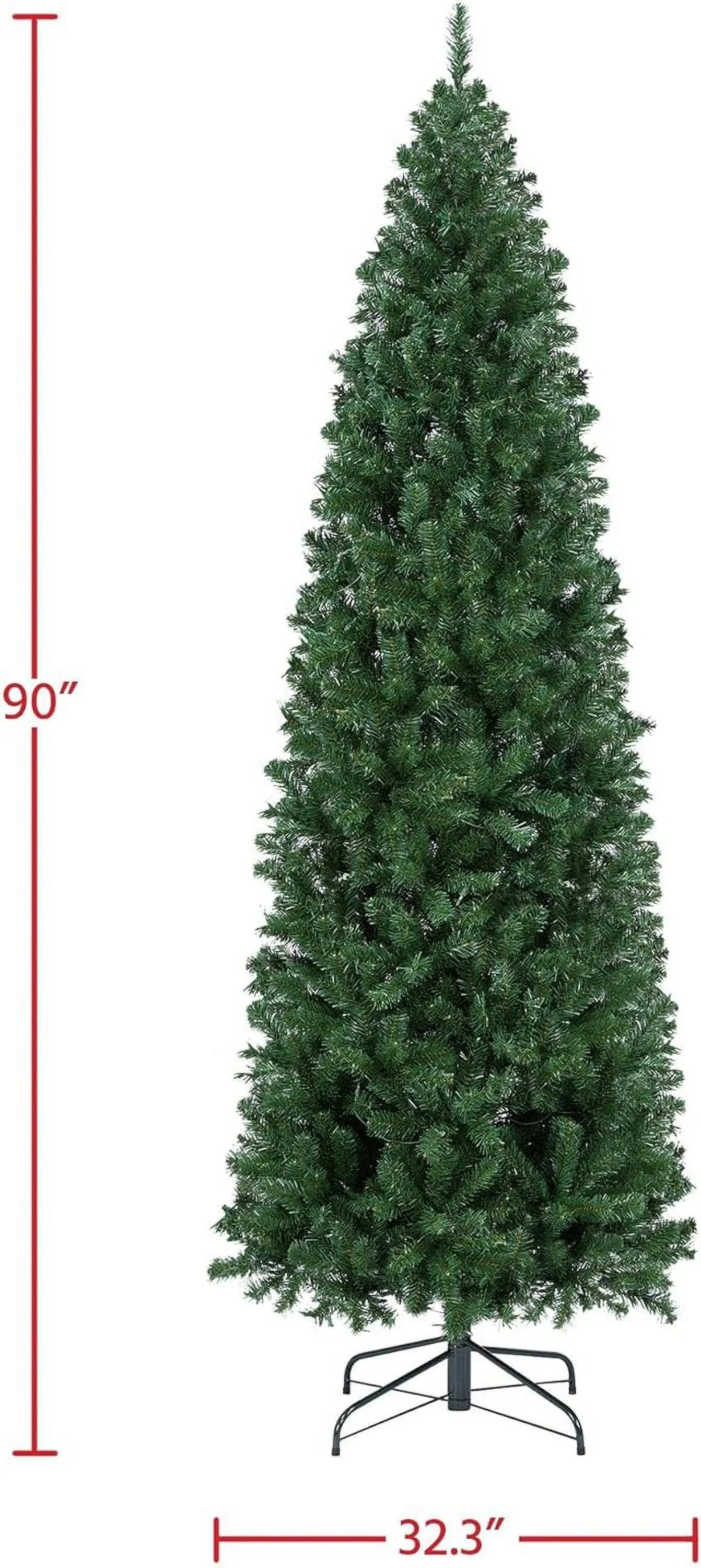 Pencil Christmas Decoration Tree 7.5Ft Artificial Slim Stand Foldable Includes Tree Holiday Tree, Kingswood Green Fir