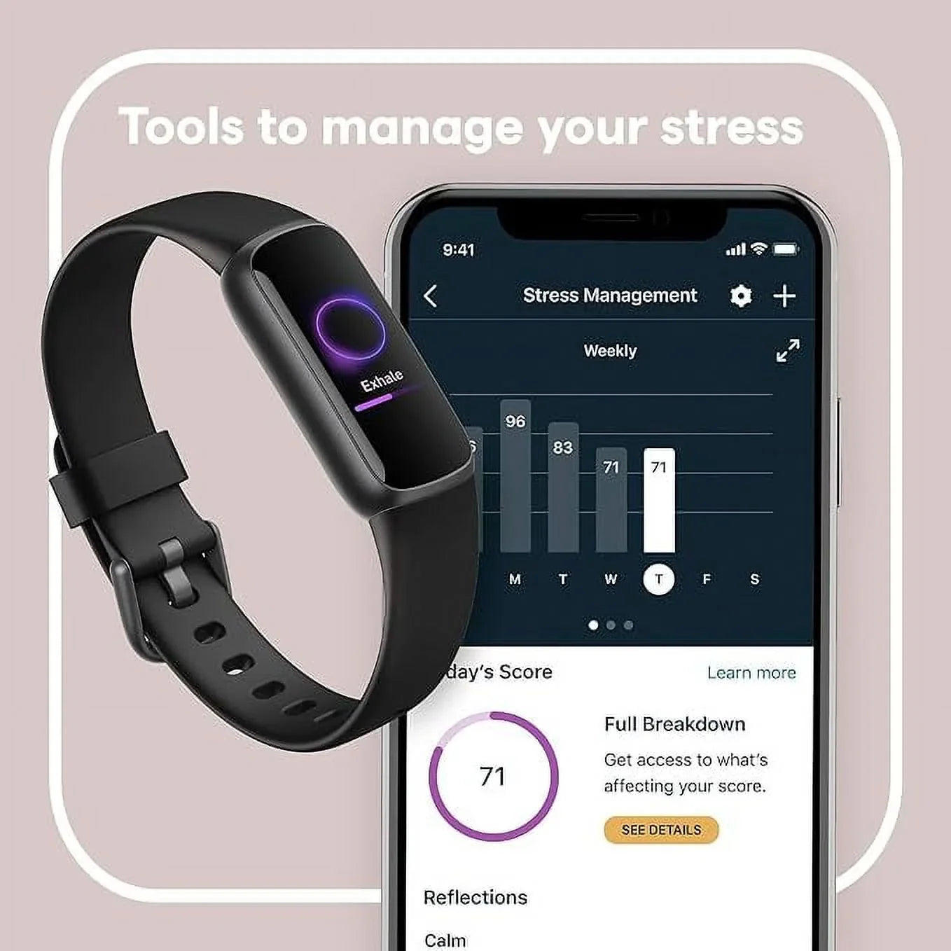 Luxe-Fitness Box Open Wellness-Tracker Stress Fitbit Management FB422BKBK Sleep-Tracking
