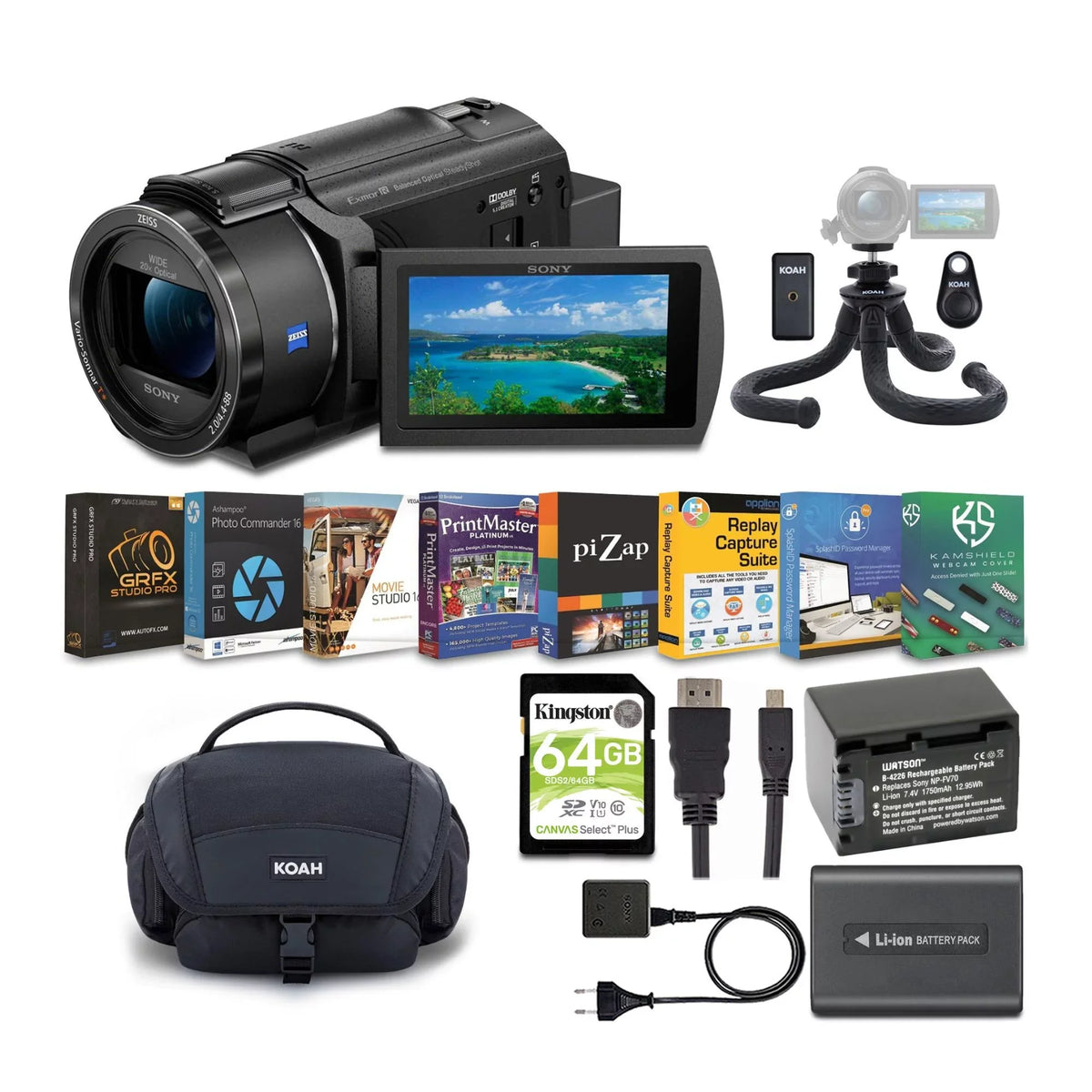 Accessory Bundle and Bag, Sony Camcorder UHD Tripod FDR-AX43 4K Handyman with
