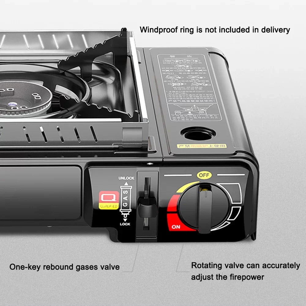 Butane Outdoor and Hiking, Camping, Portable Barbecues Backpacking, Piezo Stove for 2.9KW Picnics, Cooking, with Cassette Ignition - Ideal