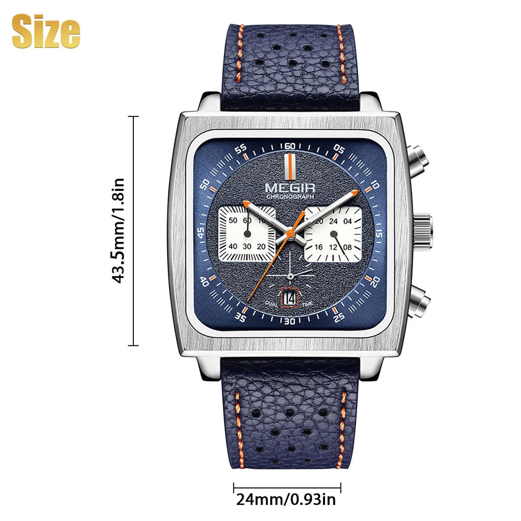 Wrist Leather Quartz Waterproof MEGIR Men Watch Square Calendar Luminous Fashion