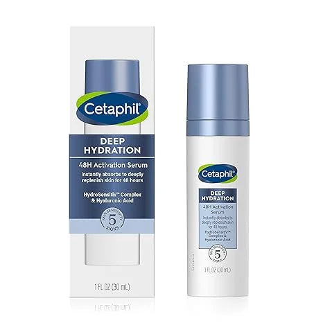 48Hr Brand Face Dry, Recommended B, Activation E Vitamin Hr Moisturizer 1 Deep for & Sensitive Cetaphil With Hyaluronic oz, Acid, Hydration Sensitive 48 fl Serum, Dermatologist Skincare Skin,