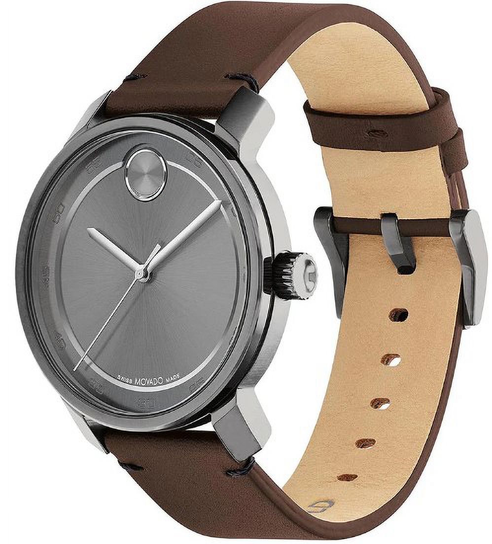 BOLD LEATHER WATCH ACCESS MOVADO DIAL GREY 3600916 BAND MENS BROWN