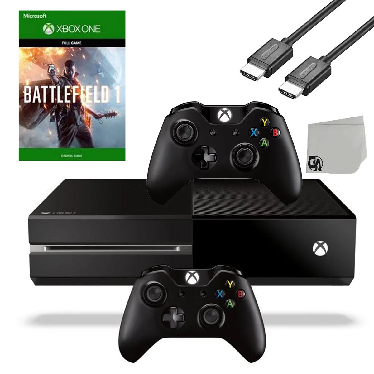 2 AXTION Included Battlefield Like With Xbox New) Original HDMI One (Refurbished: Bundle BOLT Gaming 1 Console Black Microsoft Cable Controller 500GB Pre-Owned Game