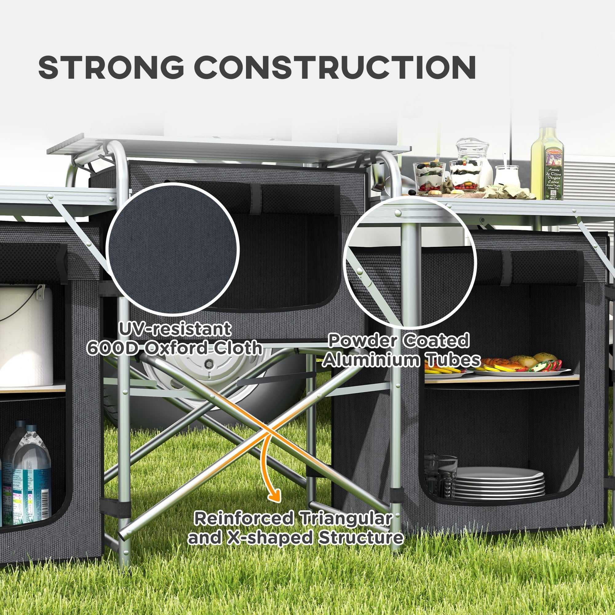 with Camping Cupboards Folding Kitchen Windshield Fabric Outsunny Black