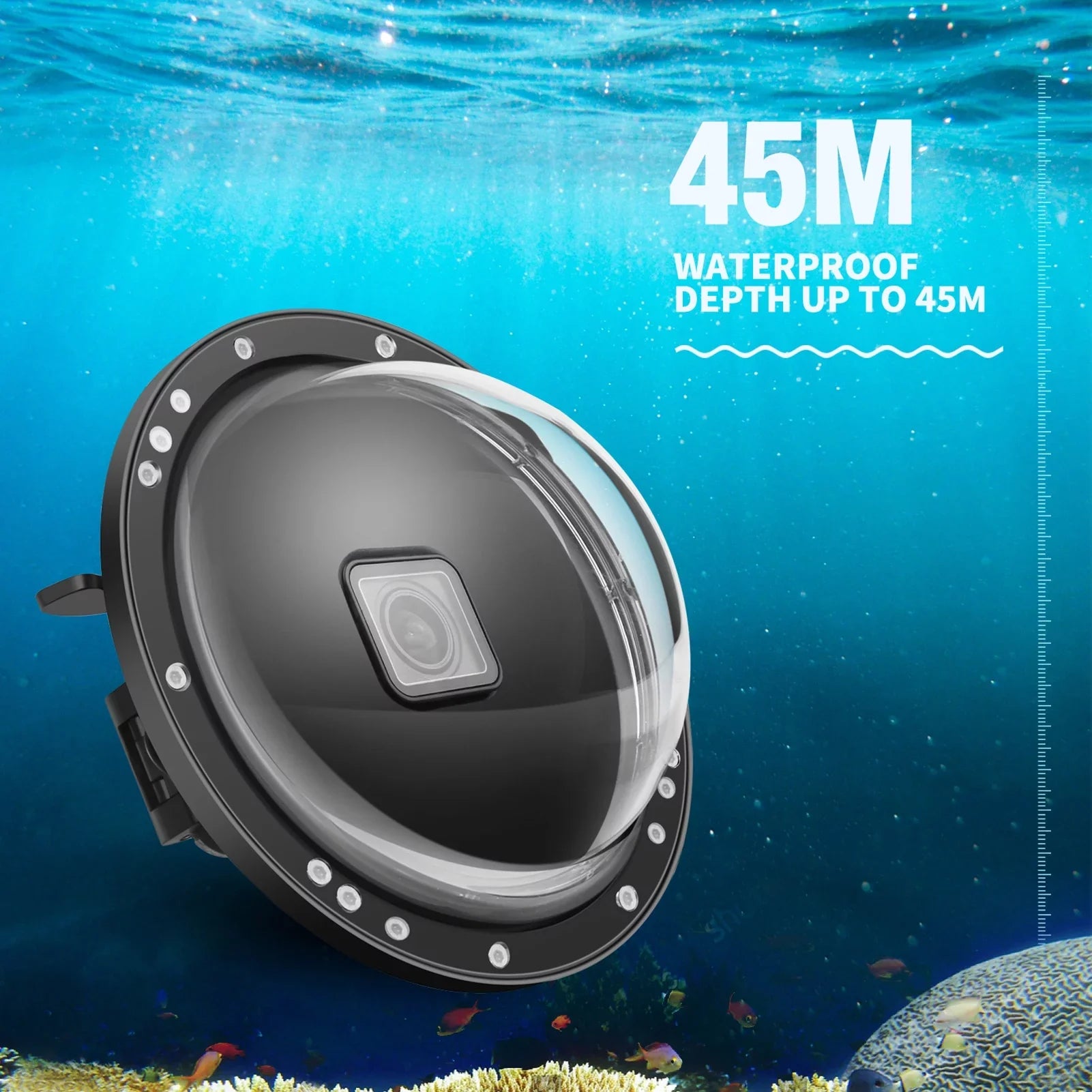Port Wide Dual Black XTGP559, SHOOT and 45m 180° 9 Handle, Waterproof for Dome Waterproof, Case 10 Angle