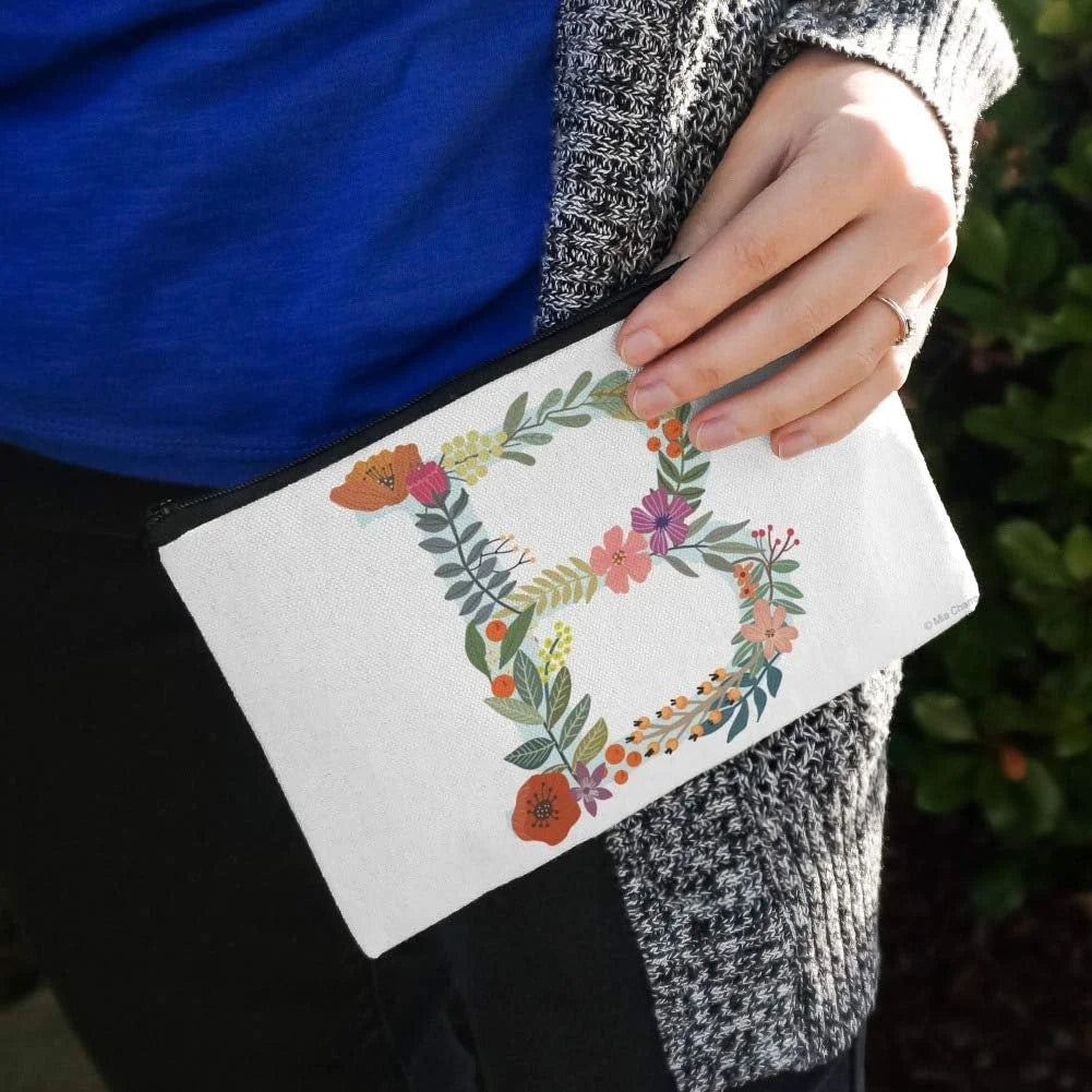 Pouch B Letter Organizer Cosmetic Initial Makeup Bag Floral