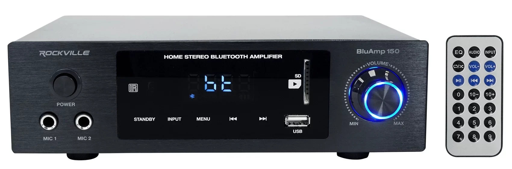 Bookshelf 150 Speakers+Stands Bluetooth+(4) Amplifier Rockville w/ BLUAMP 6.5"