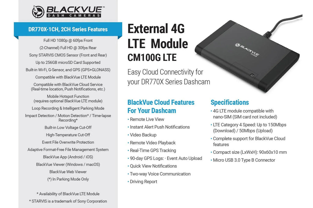 GPS & Cloud-Ready | WiFi DR770X-2CH-TRUCK + Card With Waterproof BlackVue 60FPS 64GB Dash Cam Exterior 1080p Front