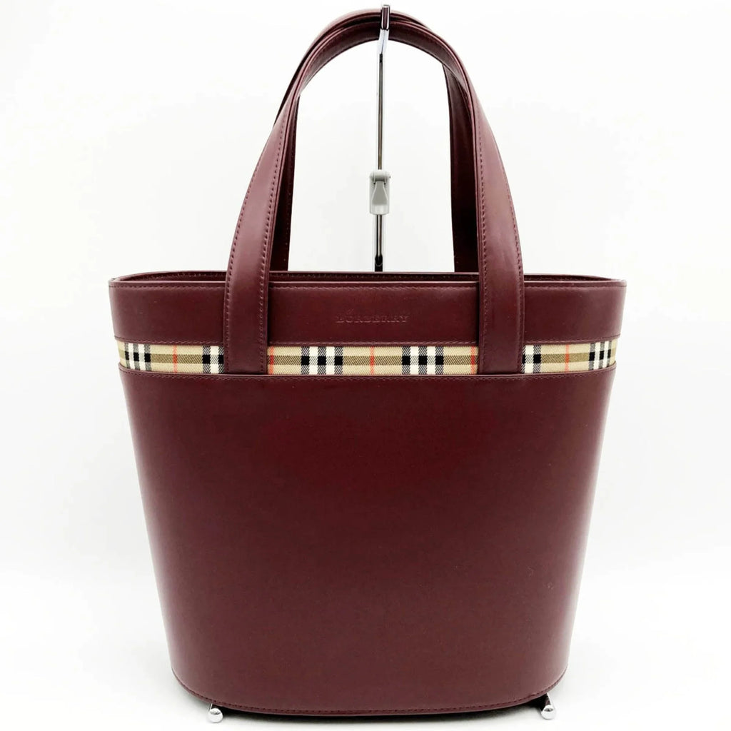Handbag Fashion USED Formal BURBERRY Ladies Leather Burberry Check (Good) Nova Bag Bordeaux Tote Red Pre-Owned
