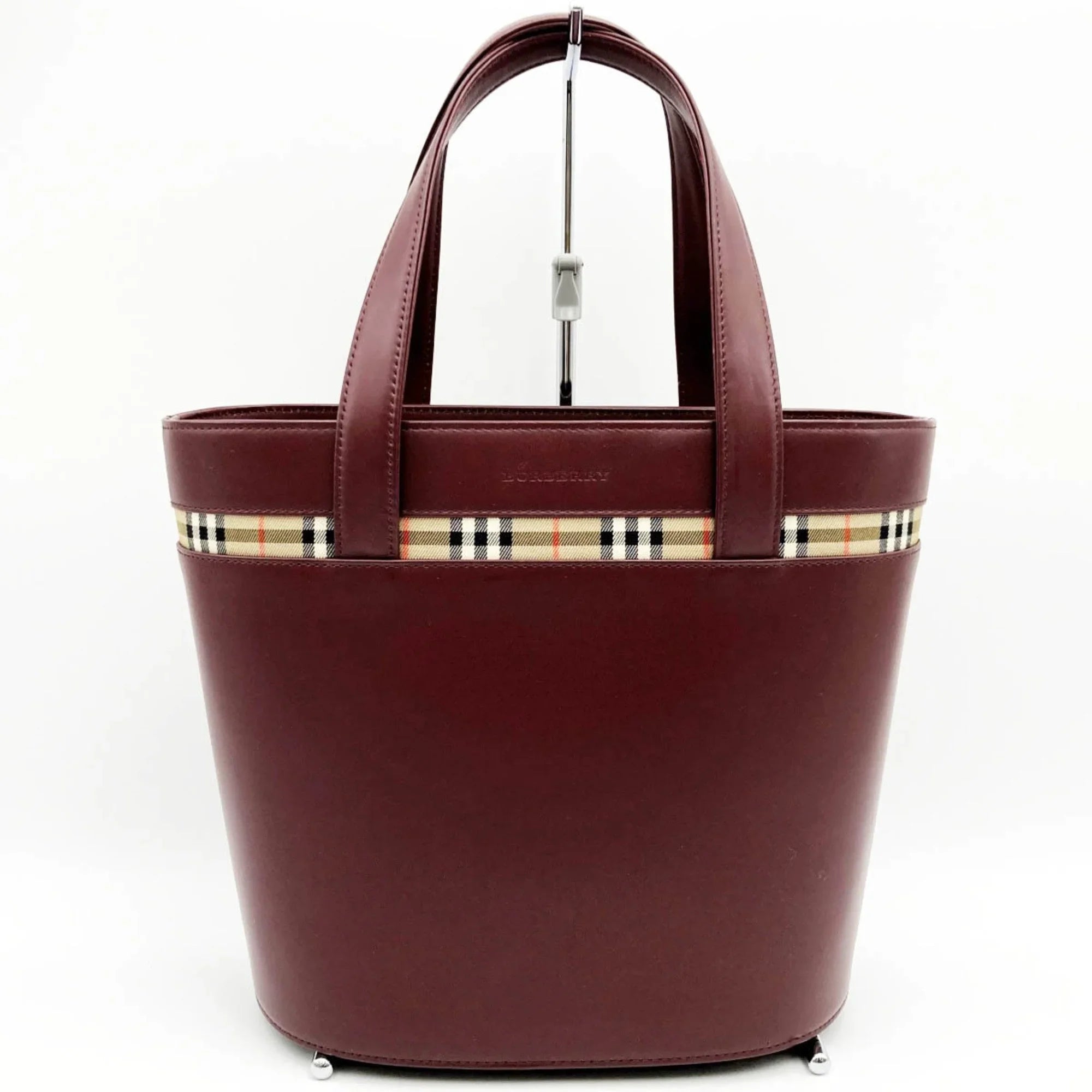 Handbag Fashion USED Formal BURBERRY Ladies Leather Burberry Check (Good) Nova Bag Bordeaux Tote Red Pre-Owned