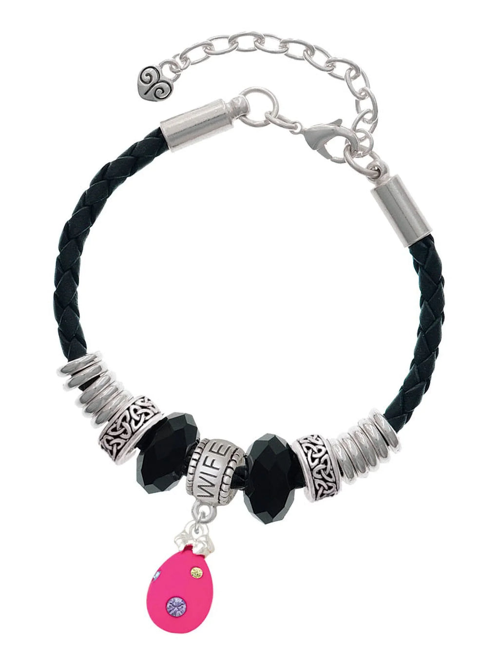 Extender Crystal Hot Wife Celtic Pink Leather Jewelry Bracelet, Easter Color Delight Dots 7"+2" Bead Knot with Egg