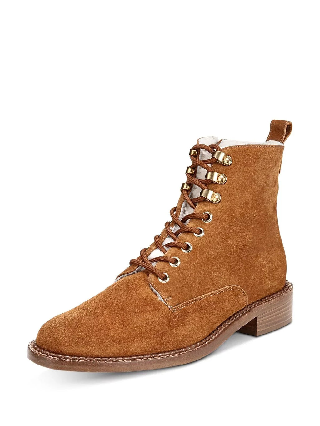 8 Cabria Zip-Up Heel Brown Block Round Boots Comfort Toe Hiking VINCE. Lace Womens M Leather