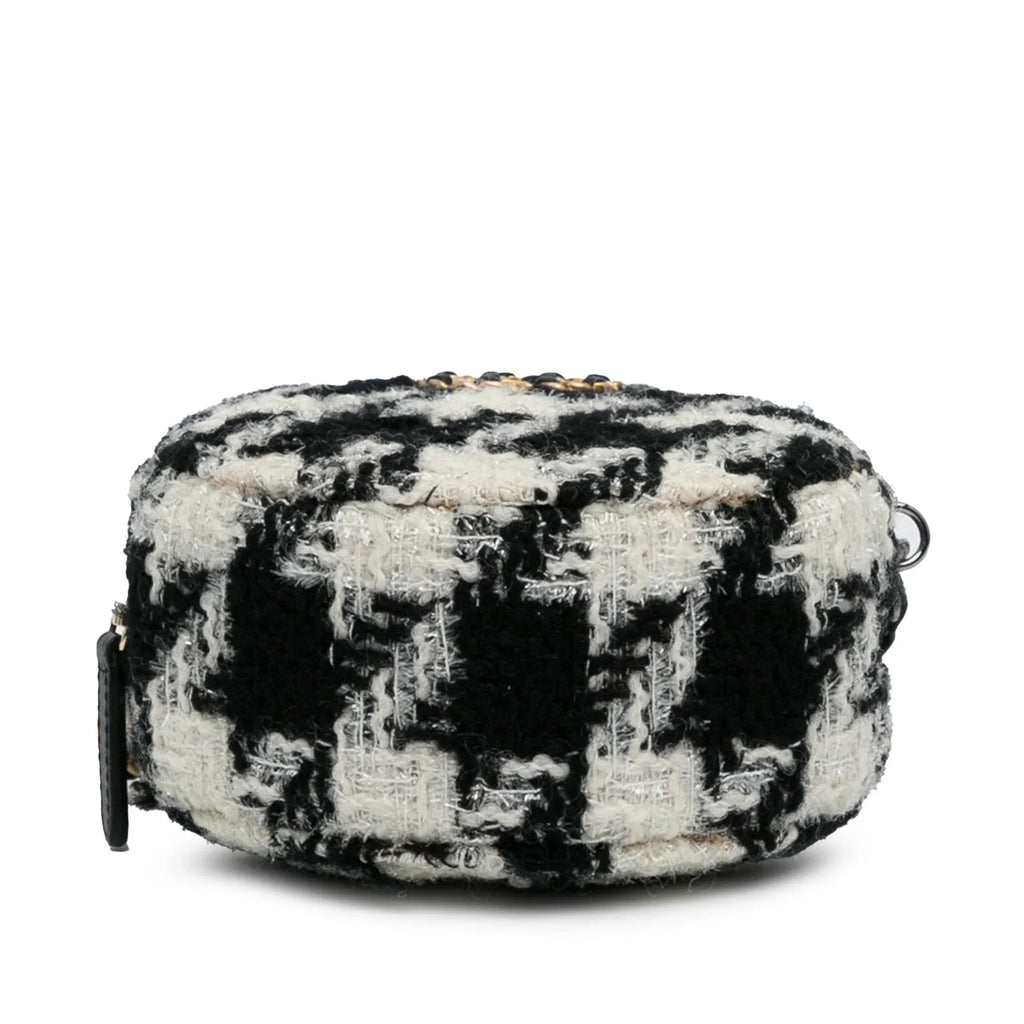 Unisex with 19 Pre-Owned Bag and Tweed Purse Clutch Fabric (Good) Round Black Chanel Coin Authenticated Crossbody Chain Lambskin