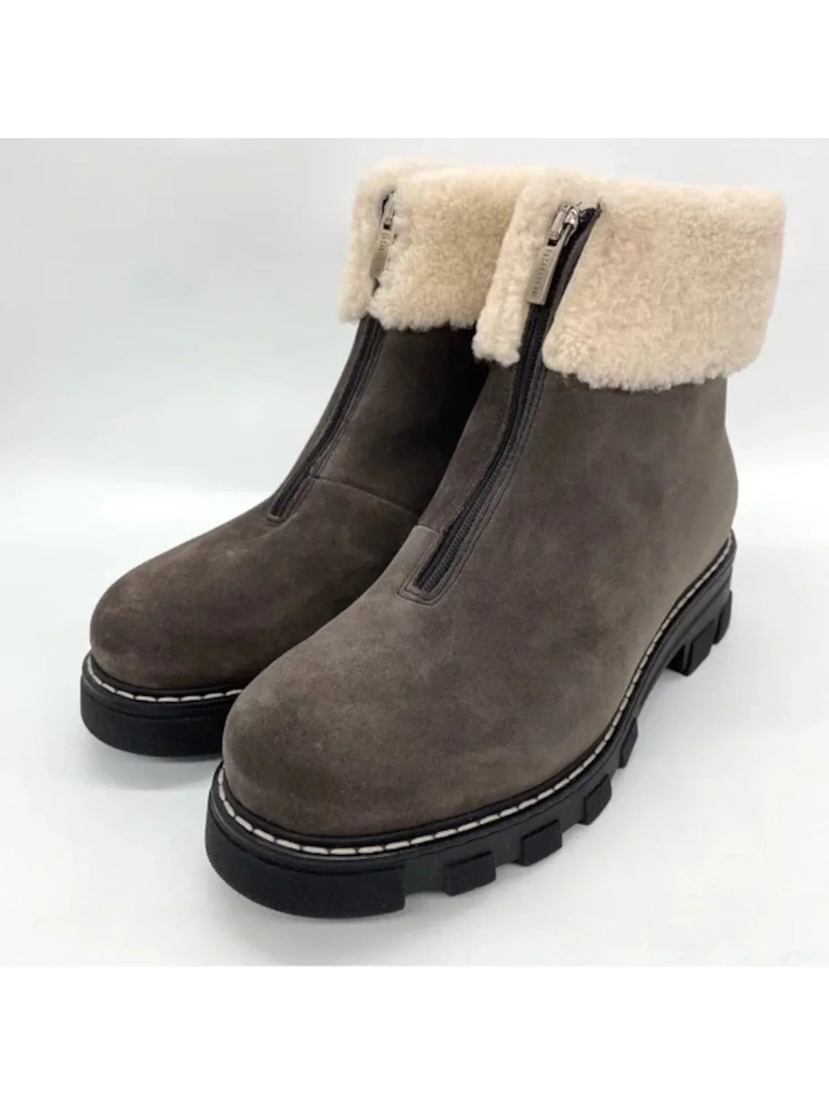 6.5 Cushioned Heel Leather LA Abba Round Gray Block Zip-Up Toe Womens Booties CANADIENNE Waterproof M