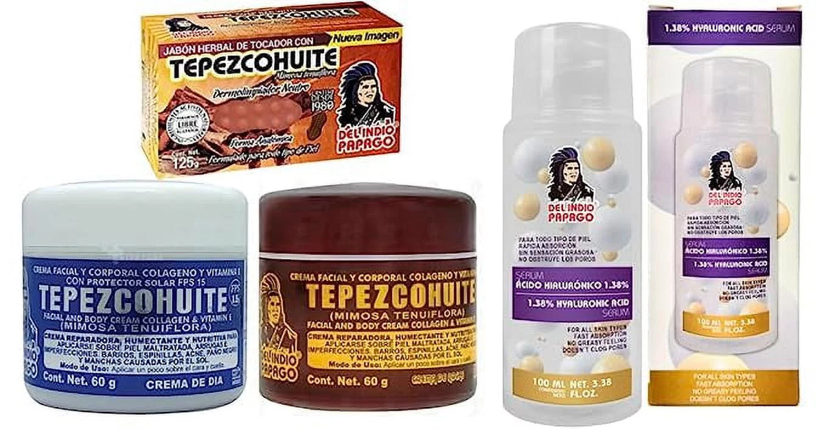 '+ Serum Indio Hyaluronic Tepezcohuite Acid Night (125g) Day each) Oz) creams Soap Fl & (3.38 (2oz Del Papago Tepezcohuite +