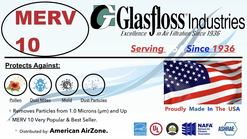 or 10x24x2 - - USA. Filter - 2" Furnace Air Filter 10 Glasfloss (Pack 12) or AC Home Air Office MERV - HVAC of Pleated Air - Made Filter The - In