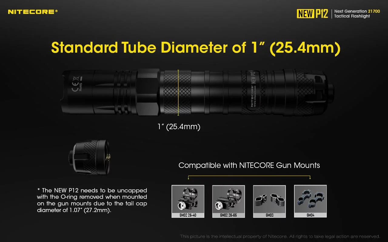 Nitecore and Switch Lumens Version Flashlight New Cord, USB RSW3 1200 Offset P12 - LED w/NL2150HPR Mount Pressure Battery,